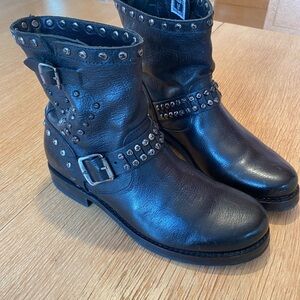 Frye Veronica Studded Black Leather Moto Ankle Boots